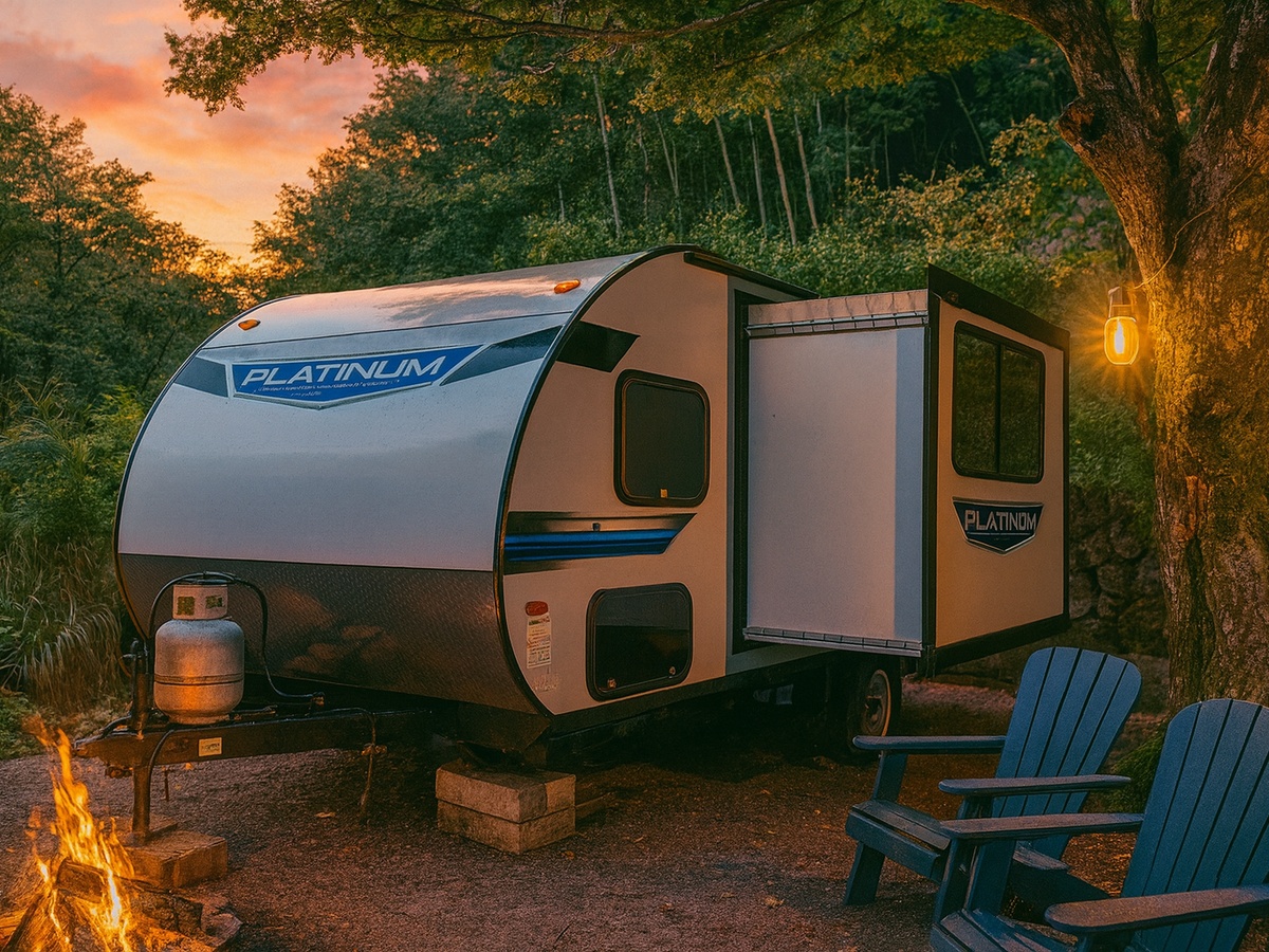 RVパーク s-craft のトレーラーハウス外観